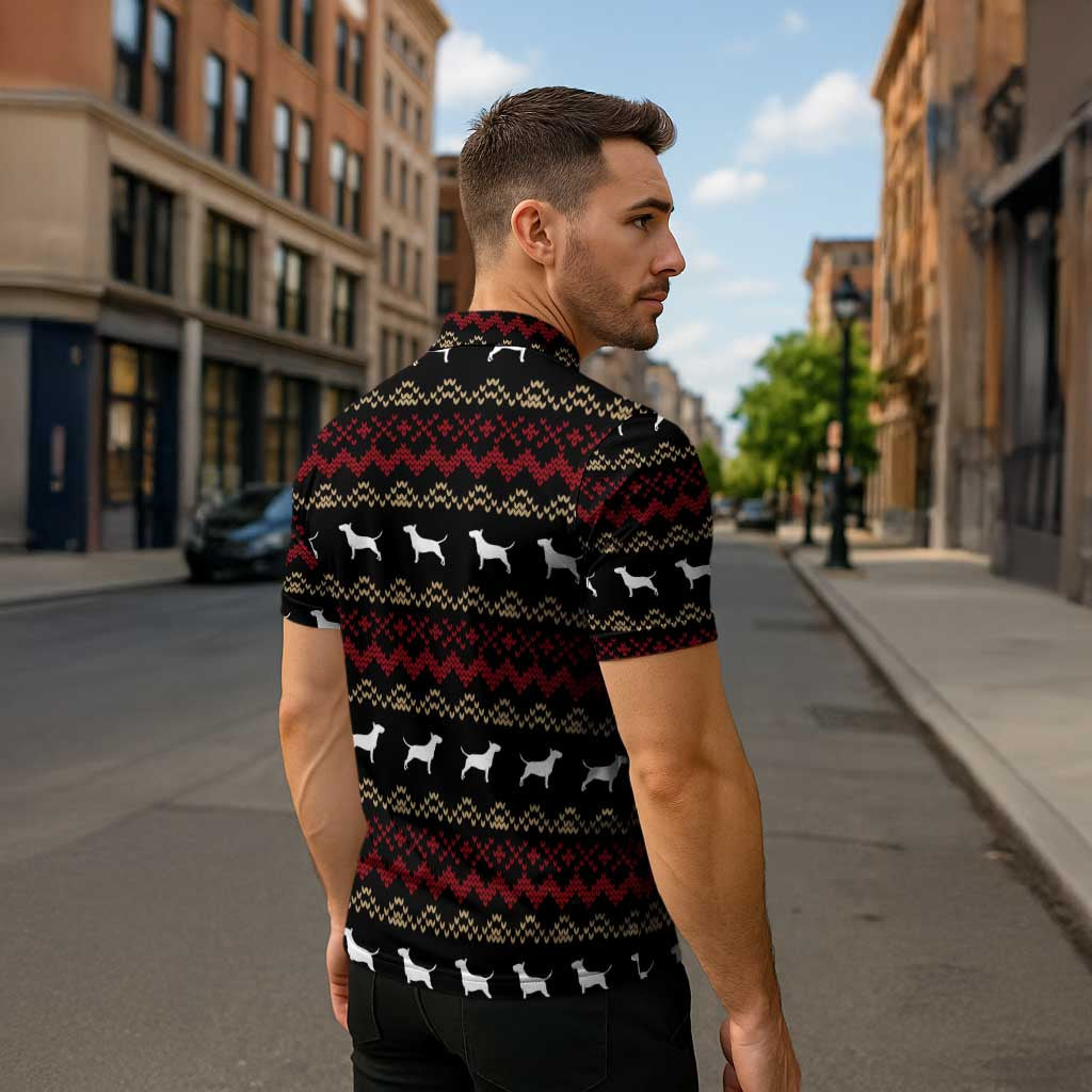 Christmas Bull Dog Terrier Zipper Polo Shirt Xmas Holiday Patterns - Wonder Print Shop