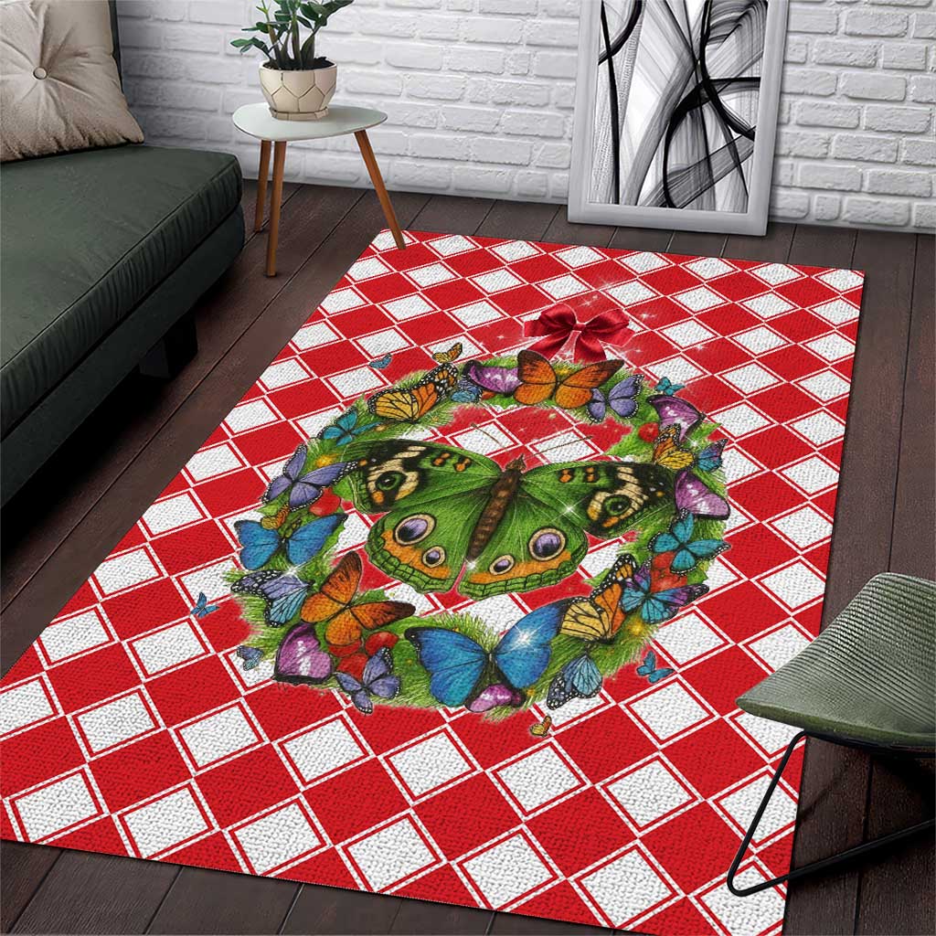 Christmas Butterfly Wreath Area Rug Xmas Holiday Patterns - Wonder Print Shop