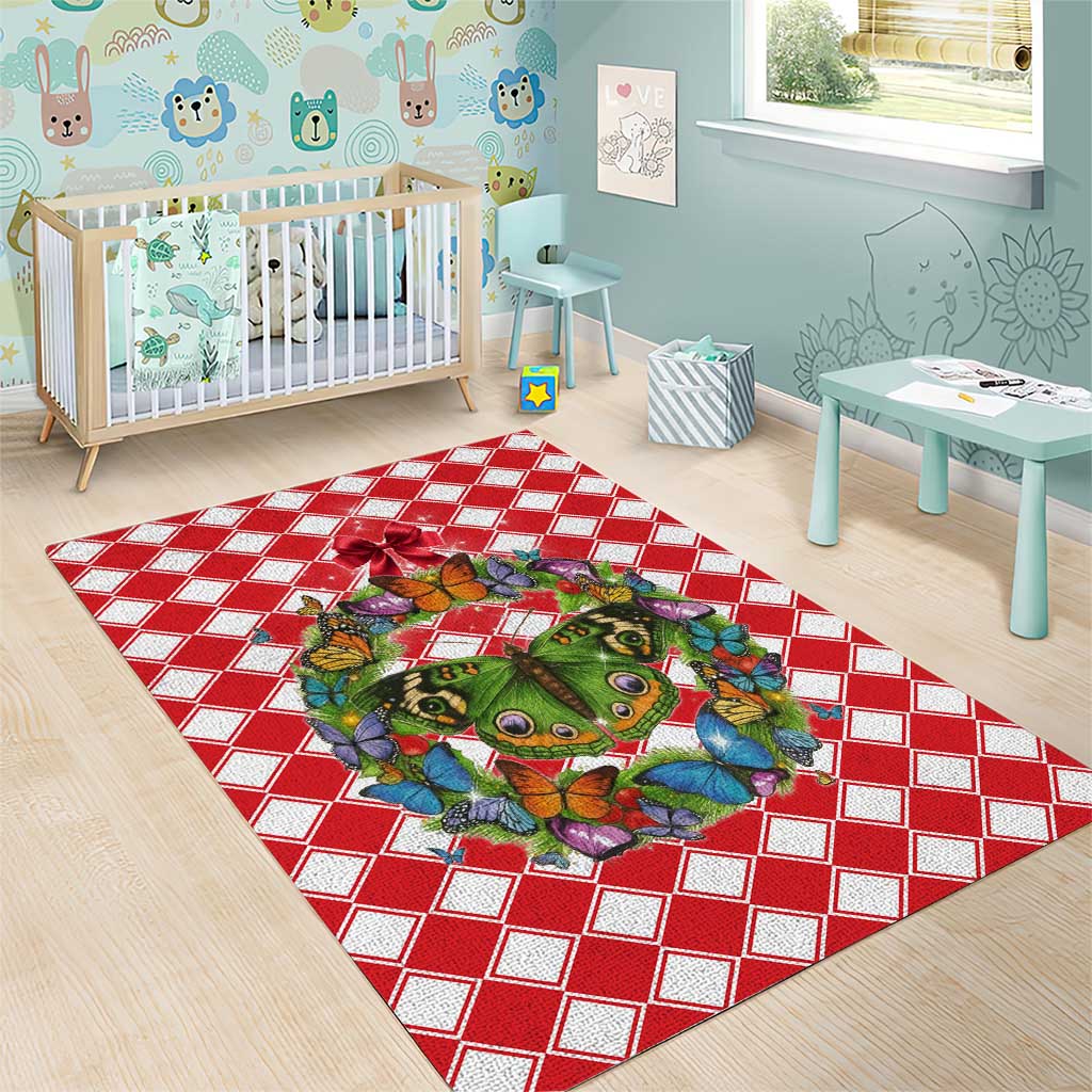 Christmas Butterfly Wreath Area Rug Xmas Holiday Patterns - Wonder Print Shop