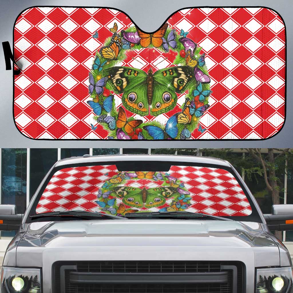 Christmas Butterfly Wreath Auto Sun Shade Xmas Holiday Patterns - Wonder Print Shop