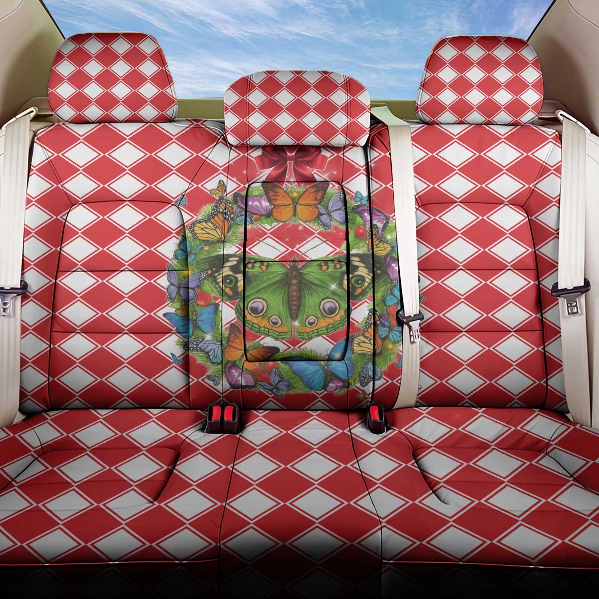 Christmas Butterfly Wreath Back Car Seat Cover Xmas Holiday Patterns - Wonder Print Shop