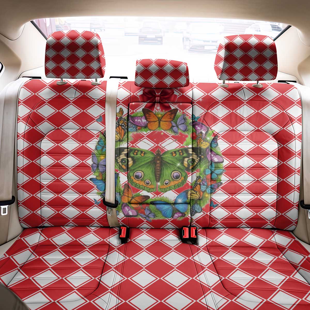 Christmas Butterfly Wreath Back Car Seat Cover Xmas Holiday Patterns - Wonder Print Shop