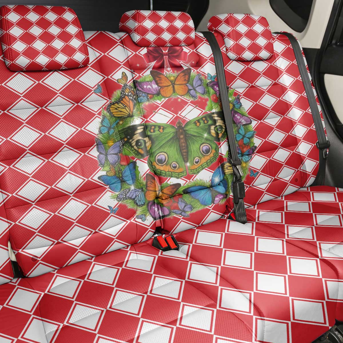 Christmas Butterfly Wreath Back Car Seat Cover Xmas Holiday Patterns - Wonder Print Shop