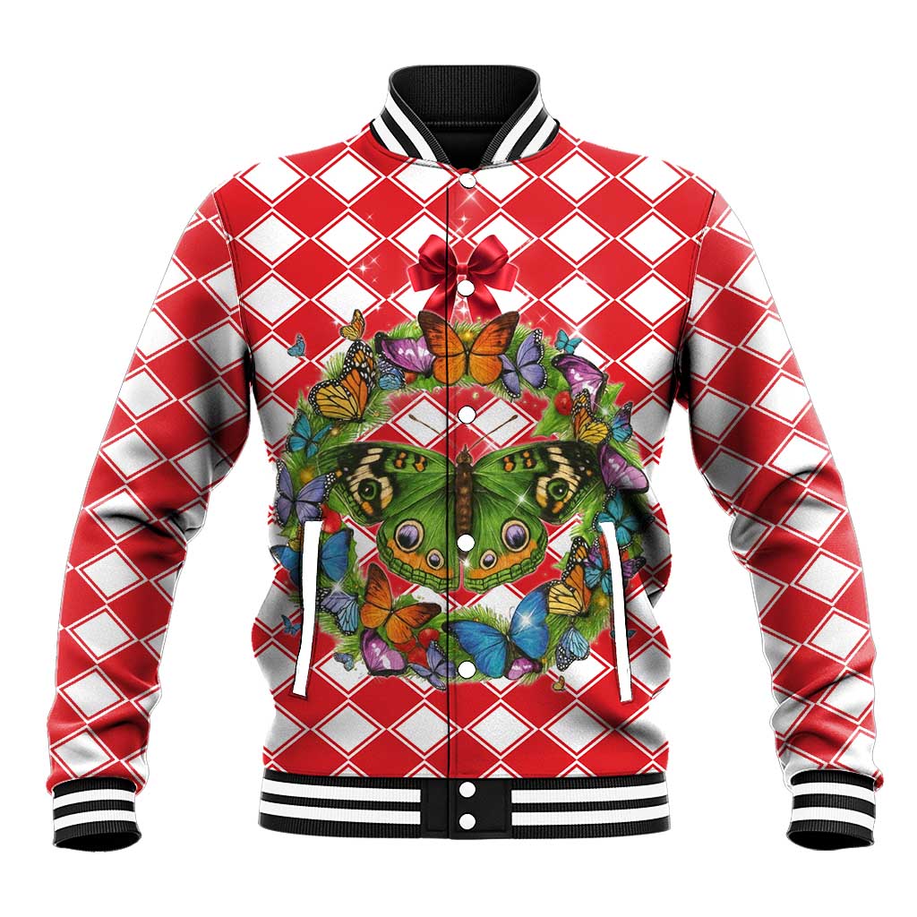 Christmas Butterfly Wreath Baseball Jacket Xmas Holiday Patterns - Wonder Print Shop