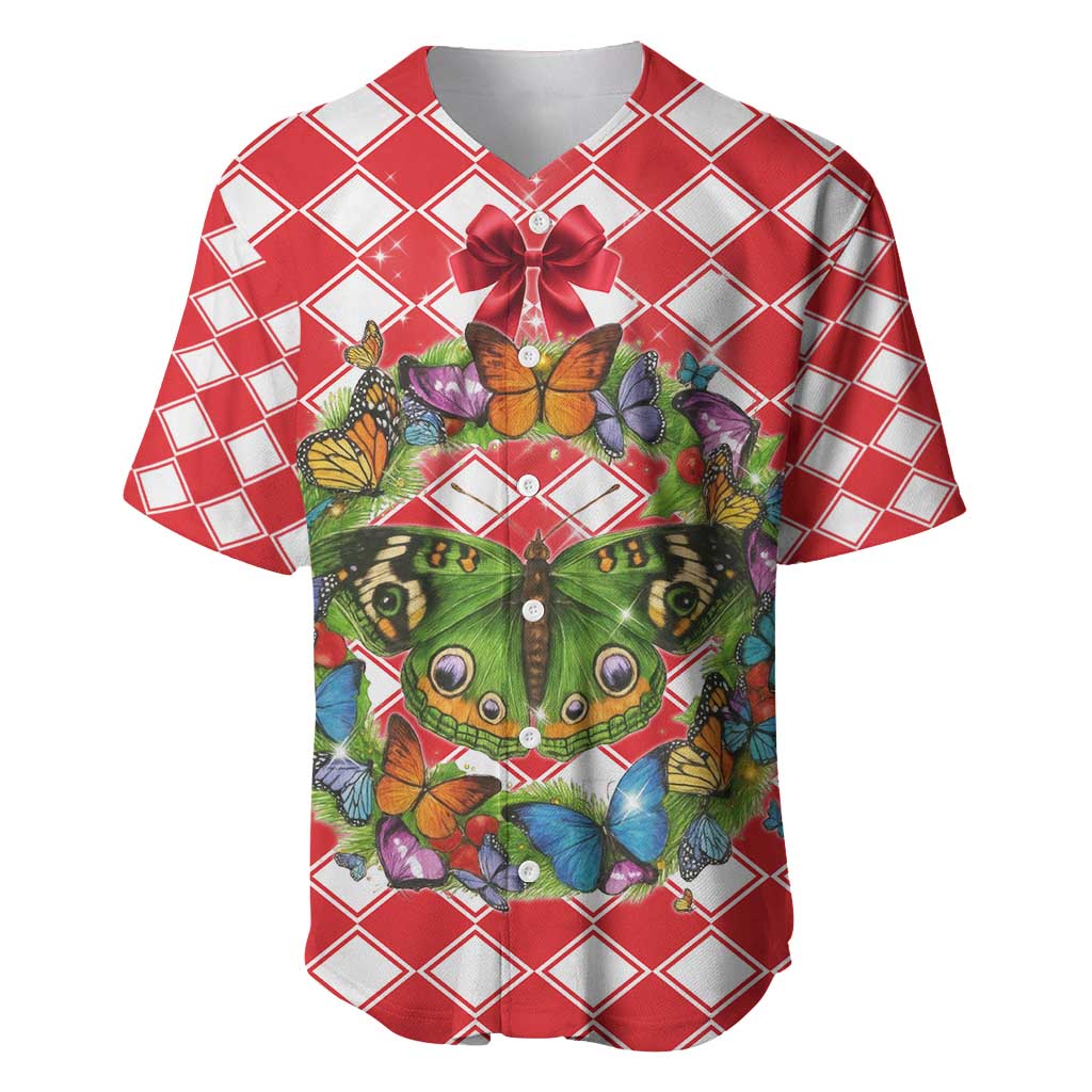 Christmas Butterfly Wreath Baseball Jersey Xmas Holiday Patterns - Wonder Print Shop