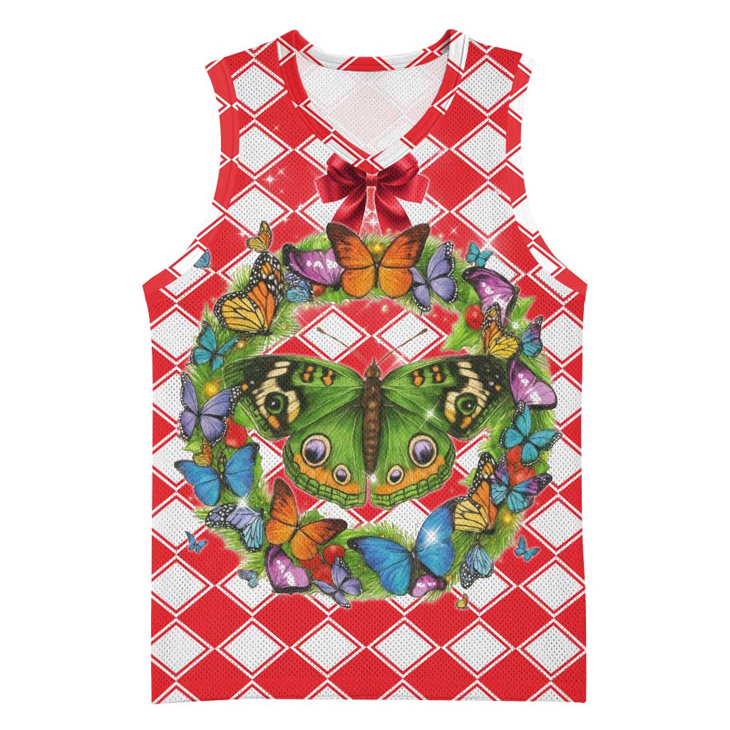 Christmas Butterfly Wreath Basketball Jersey Xmas Holiday Patterns - Wonder Print Shop