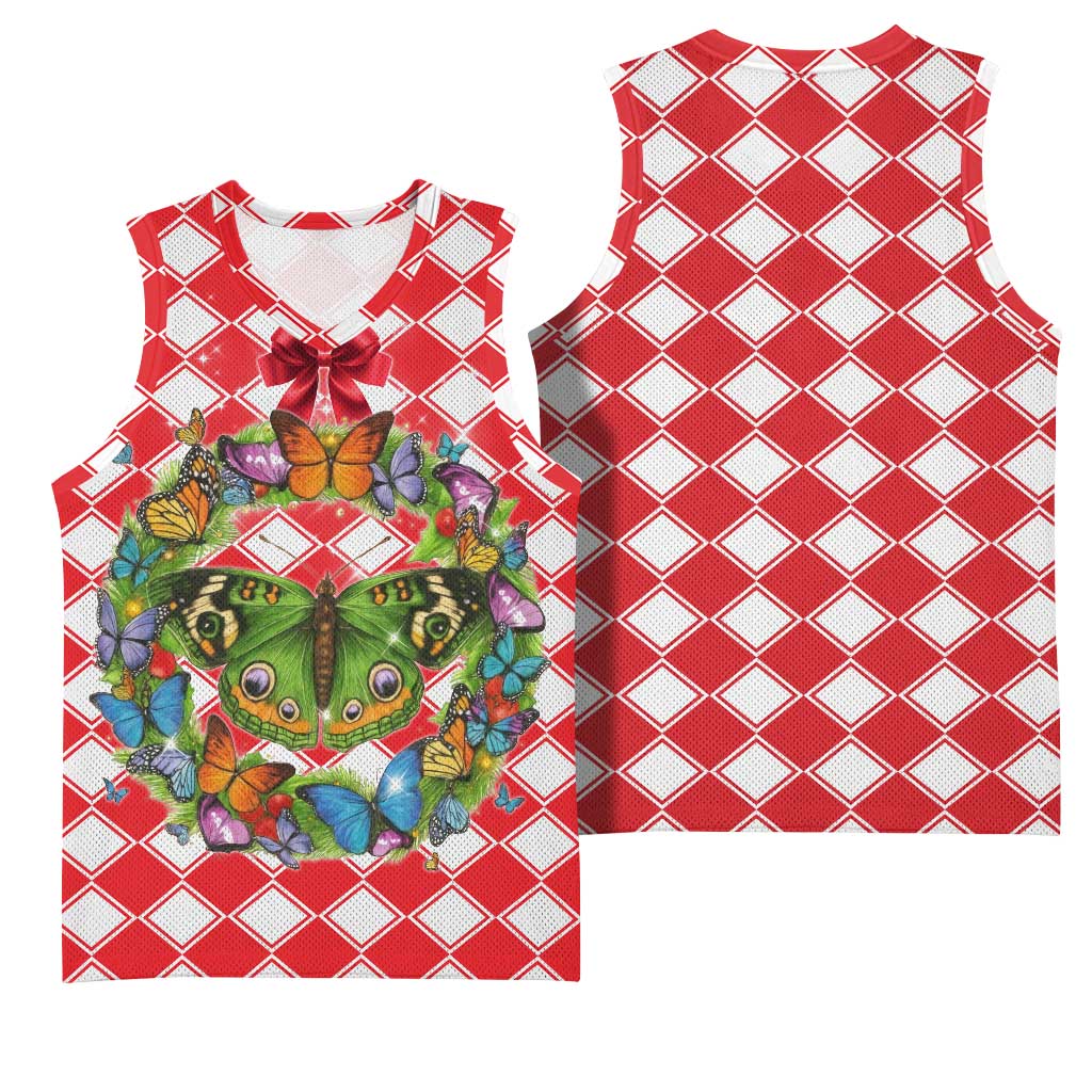 Christmas Butterfly Wreath Basketball Jersey Xmas Holiday Patterns - Wonder Print Shop