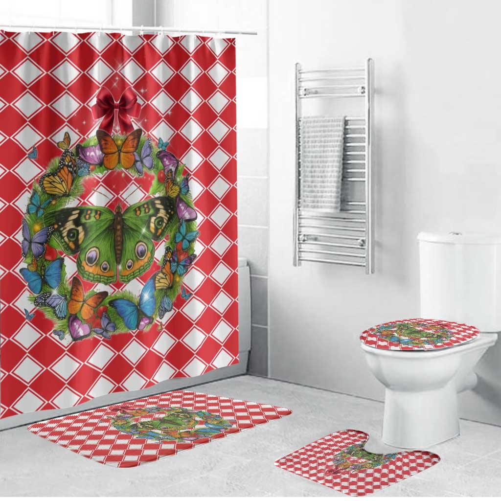 Christmas Butterfly Wreath Bathroom Set Xmas Holiday Patterns - Wonder Print Shop