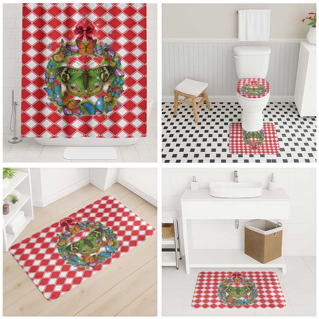 Christmas Butterfly Wreath Bathroom Set Xmas Holiday Patterns - Wonder Print Shop