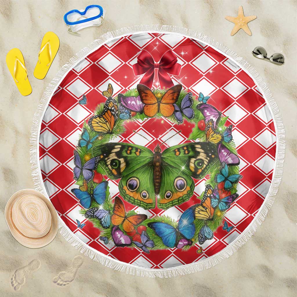 Christmas Butterfly Wreath Beach Blanket Xmas Holiday Patterns - Wonder Print Shop