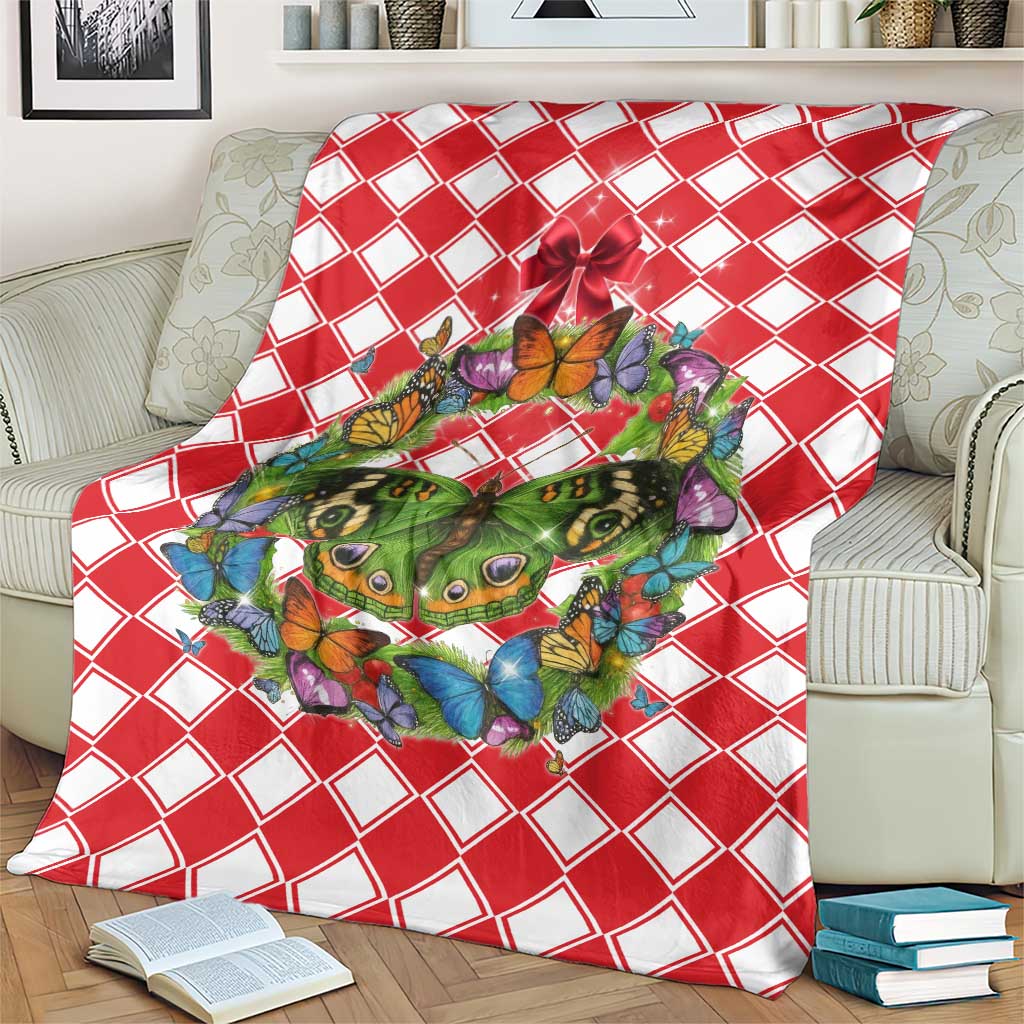 Christmas Butterfly Wreath Blanket Xmas Holiday Patterns - Wonder Print Shop