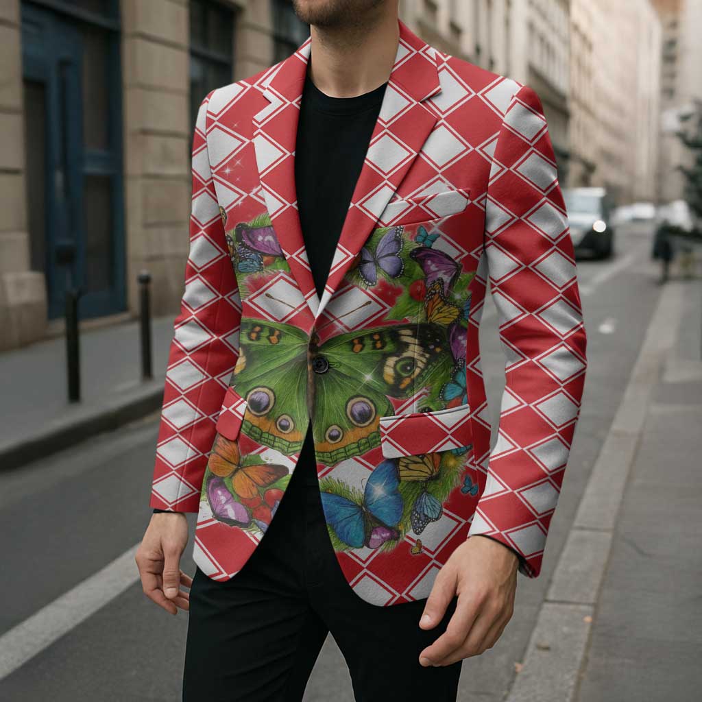 Christmas Butterfly Wreath Blazer Xmas Holiday Patterns - Wonder Print Shop