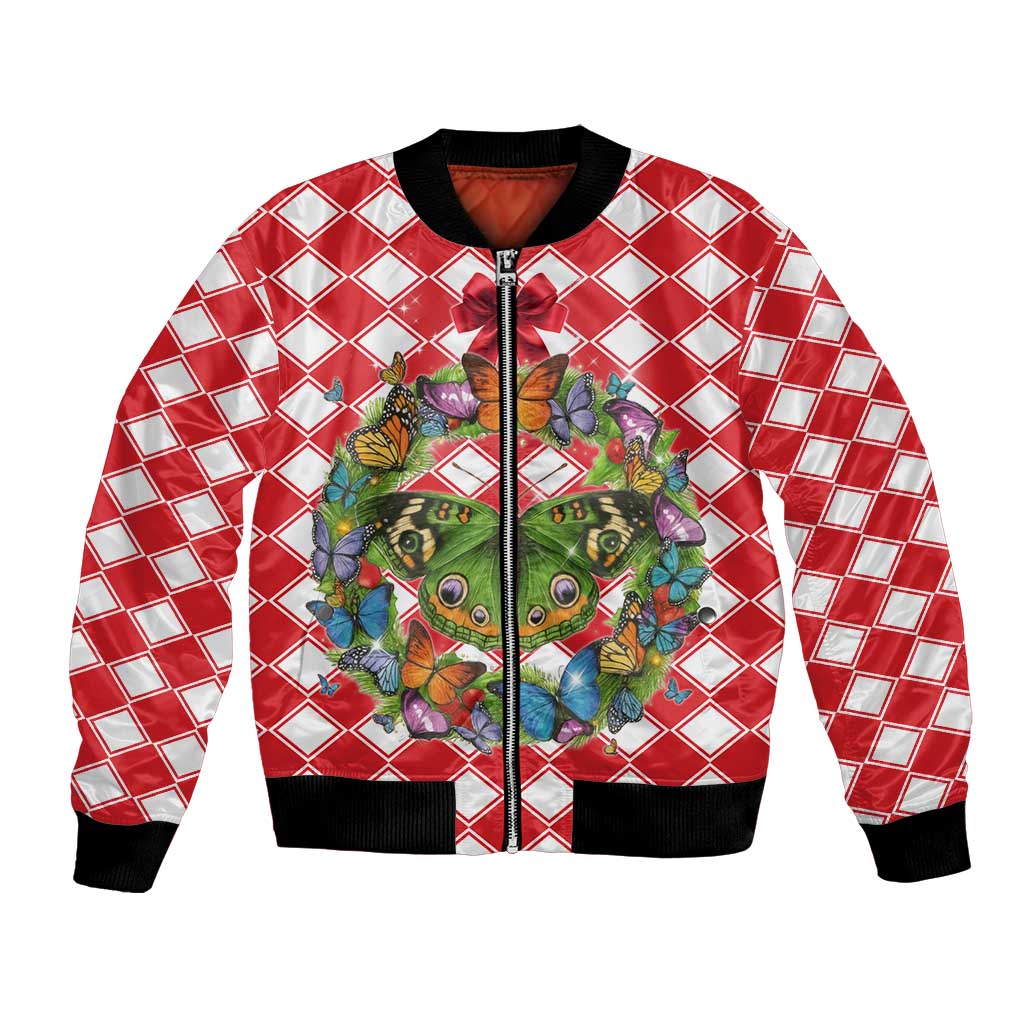 Christmas Butterfly Wreath Bomber Jacket Xmas Holiday Patterns - Wonder Print Shop