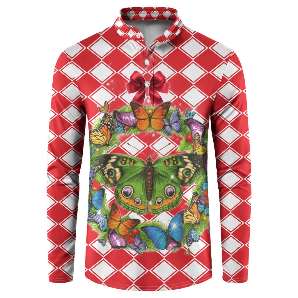 Christmas Butterfly Wreath Button Sweatshirt Xmas Holiday Patterns - Wonder Print Shop