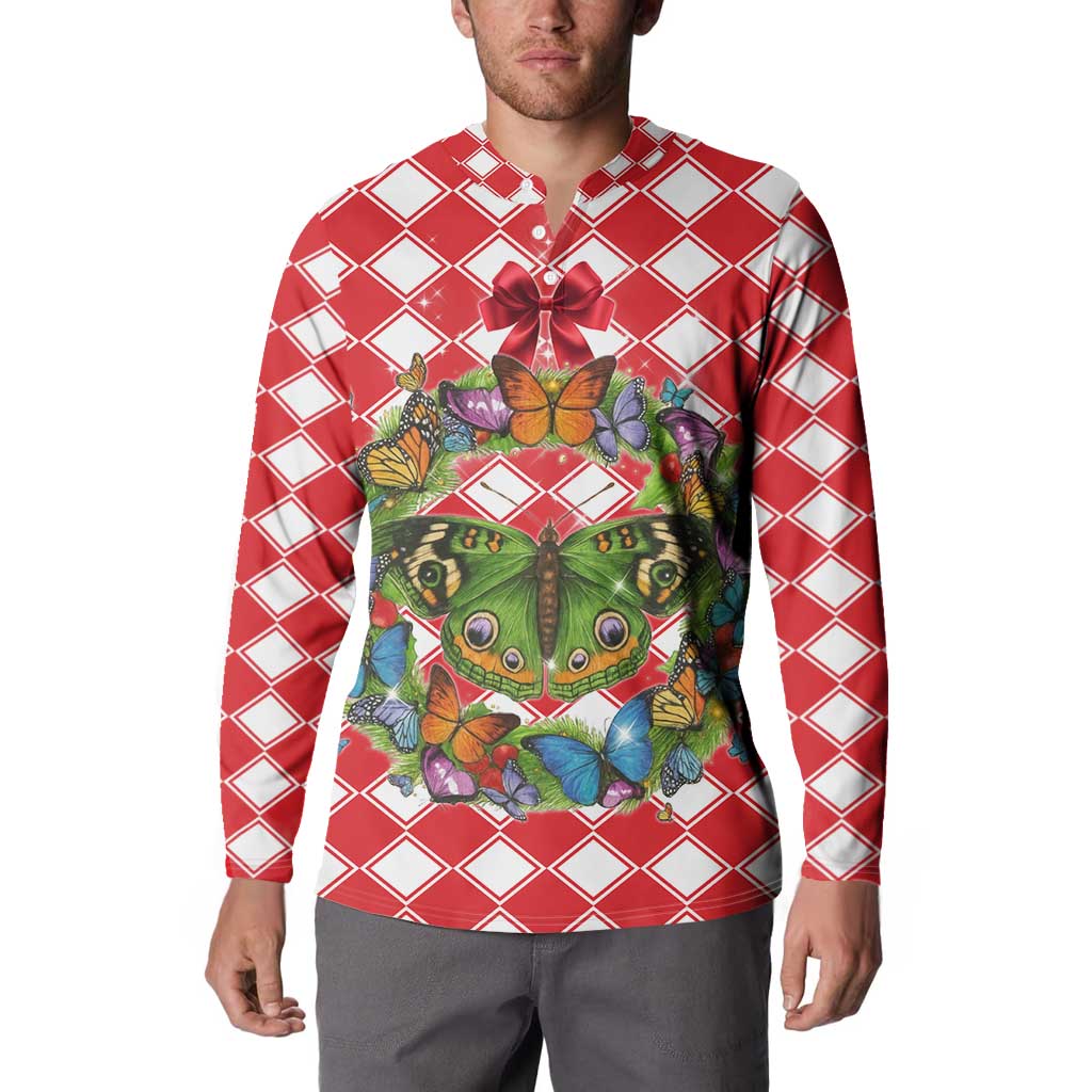 Christmas Butterfly Wreath Button Sweatshirt Xmas Holiday Patterns - Wonder Print Shop