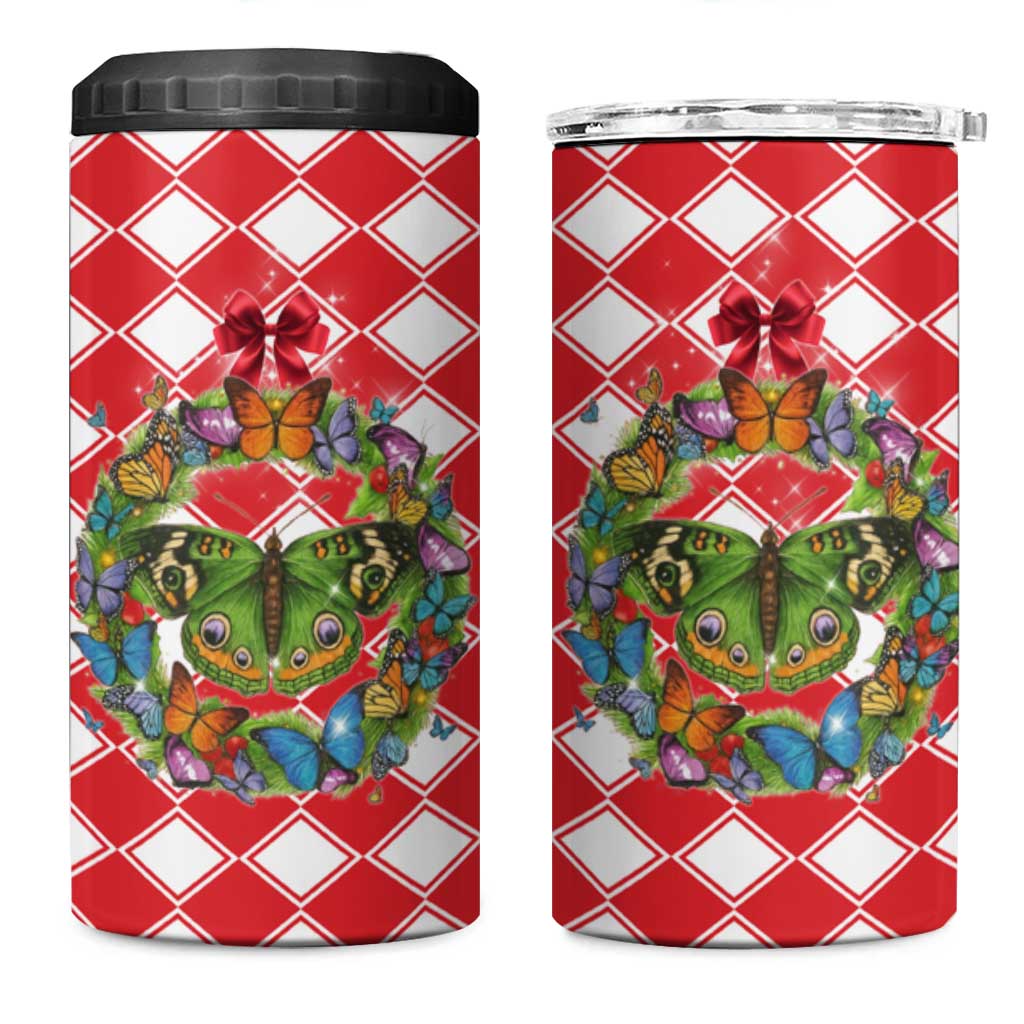 Christmas Butterfly Wreath 4 in 1 Can Cooler Tumbler Xmas Holiday Patterns - Wonder Print Shop