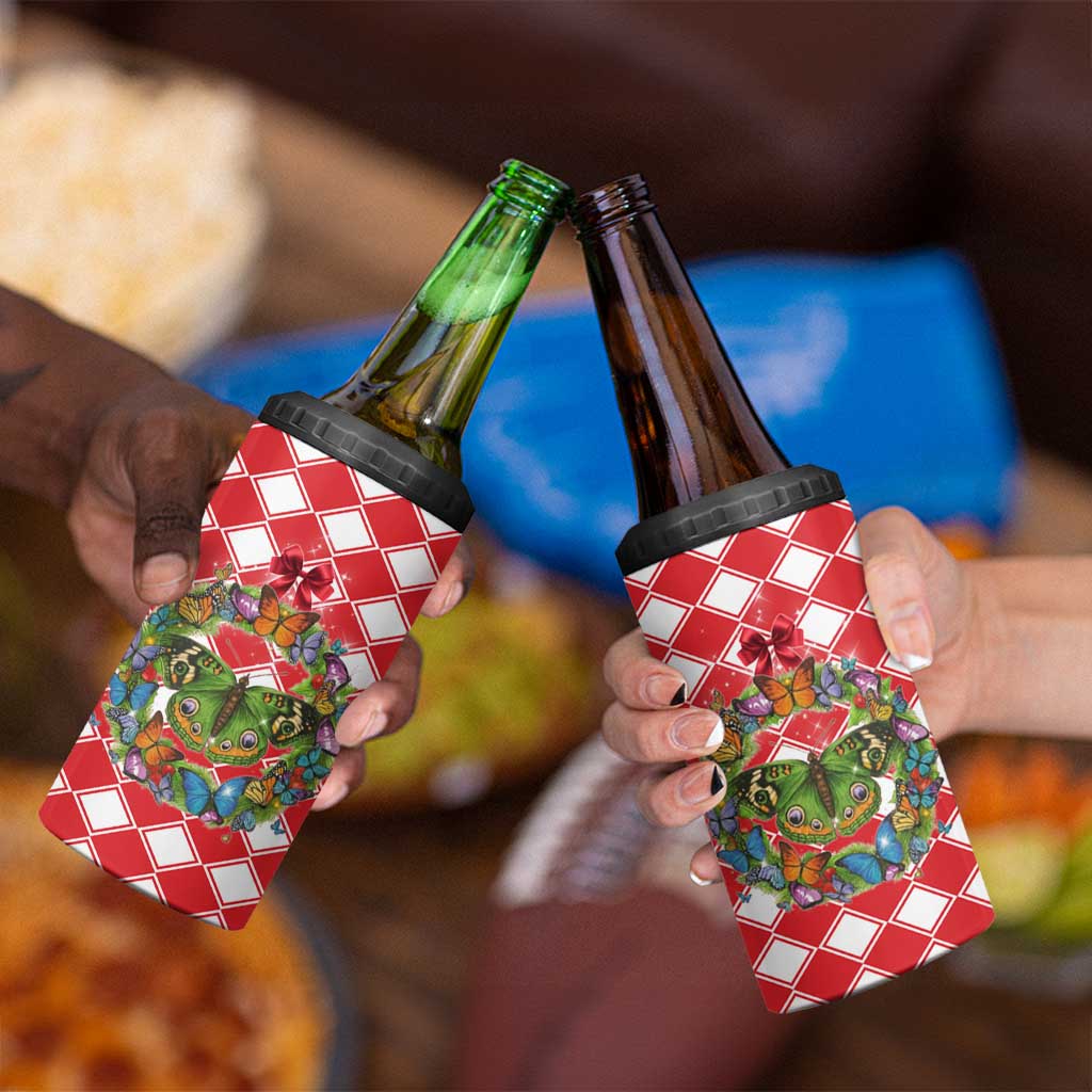 Christmas Butterfly Wreath 4 in 1 Can Cooler Tumbler Xmas Holiday Patterns - Wonder Print Shop