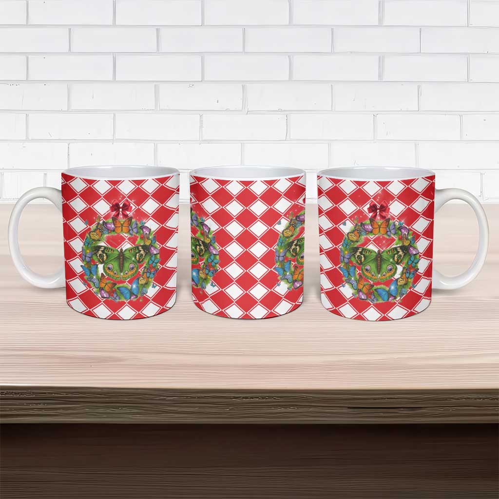 Christmas Butterfly Wreath Ceramic Mug Xmas Holiday Patterns - Wonder Print Shop