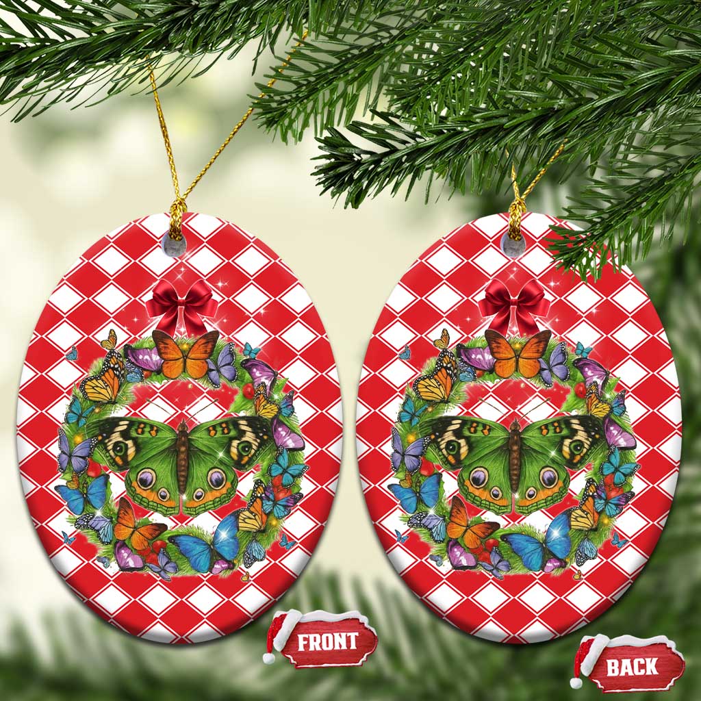 Christmas Butterfly Wreath Ceramic Ornament Xmas Holiday Patterns - Wonder Print Shop