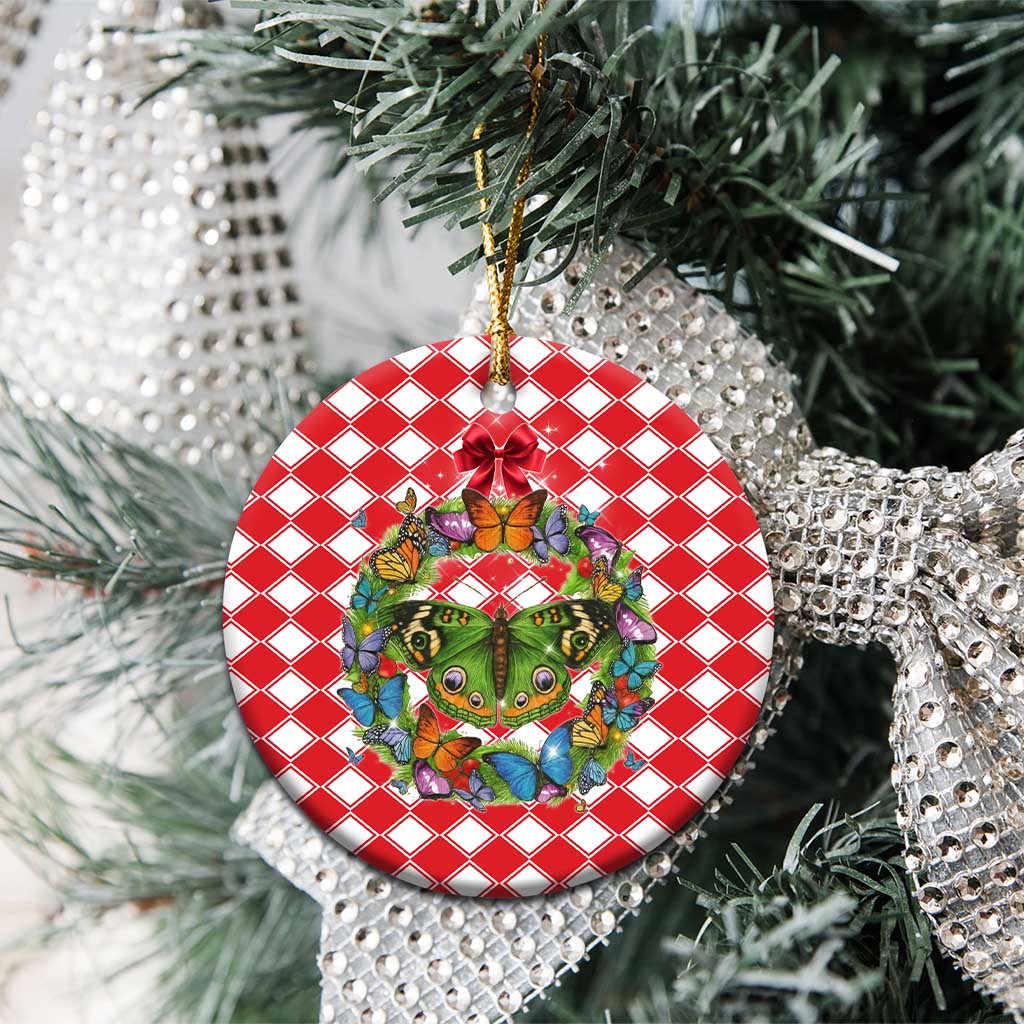 Christmas Butterfly Wreath Ceramic Ornament Xmas Holiday Patterns - Wonder Print Shop