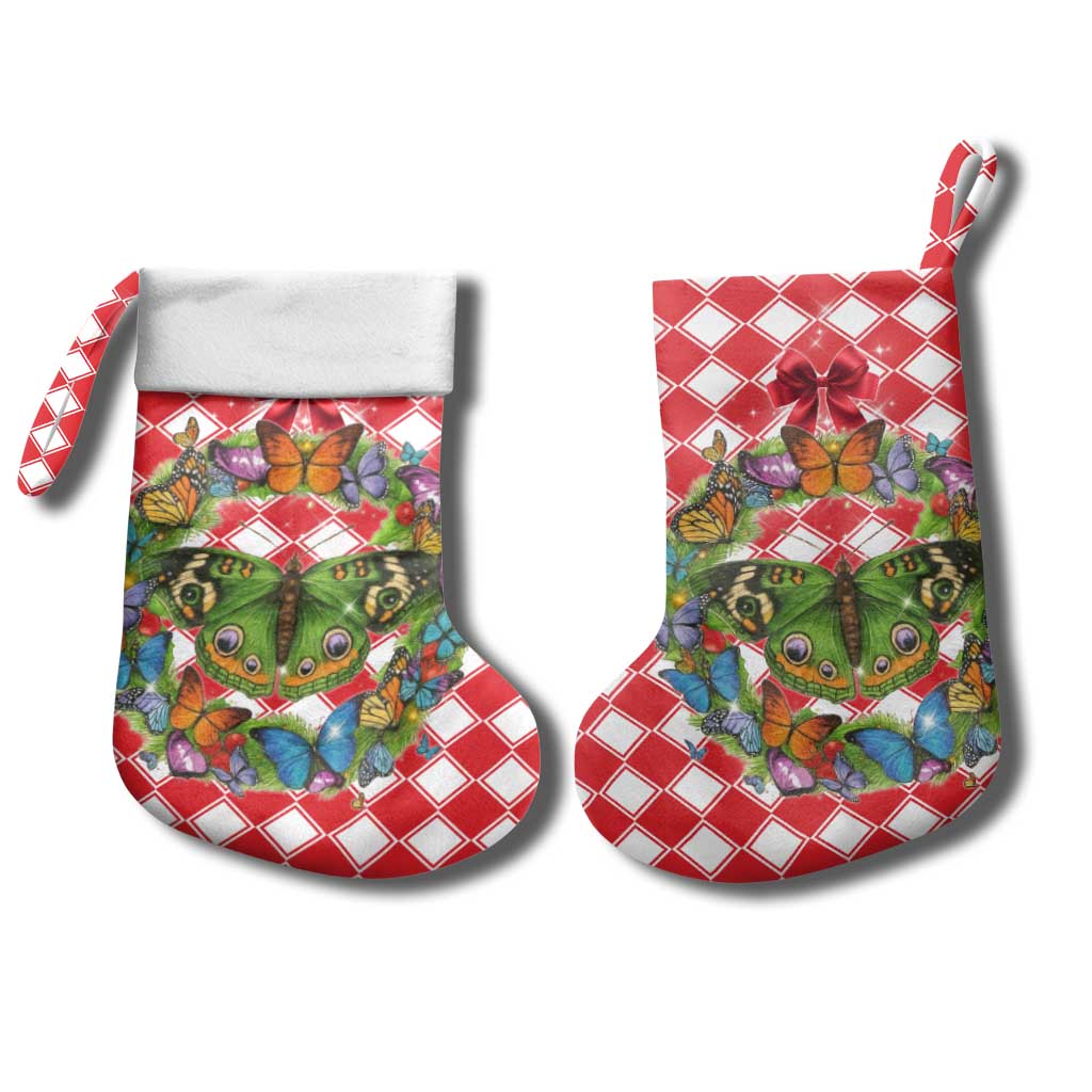Christmas Butterfly Wreath Christmas Stocking Xmas Holiday Patterns - Wonder Print Shop