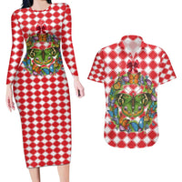 Christmas Butterfly Wreath Couples Matching Long Sleeve Bodycon Dress and Hawaiian Shirt Xmas Holiday Patterns - Wonder Print Shop