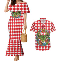 Christmas Butterfly Wreath Couples Matching Mermaid Dress and Hawaiian Shirt Xmas Holiday Patterns - Wonder Print Shop