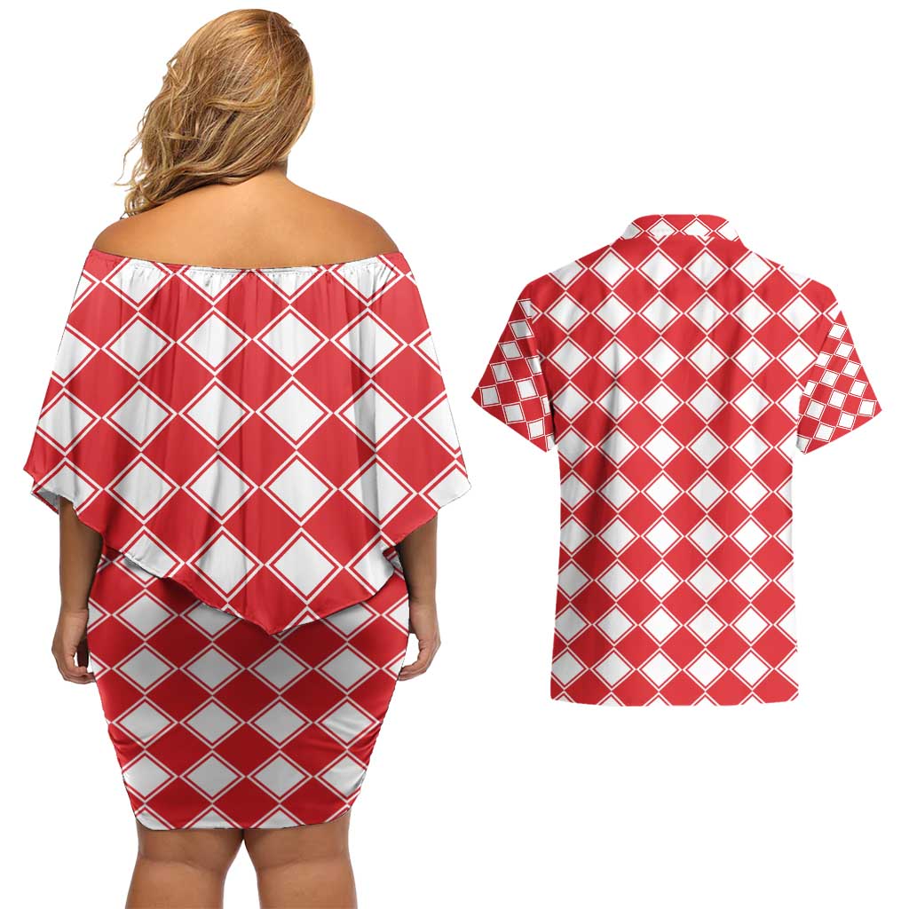 Christmas Butterfly Wreath Couples Matching Off Shoulder Short Dress and Hawaiian Shirt Xmas Holiday Patterns - Wonder Print Shop
