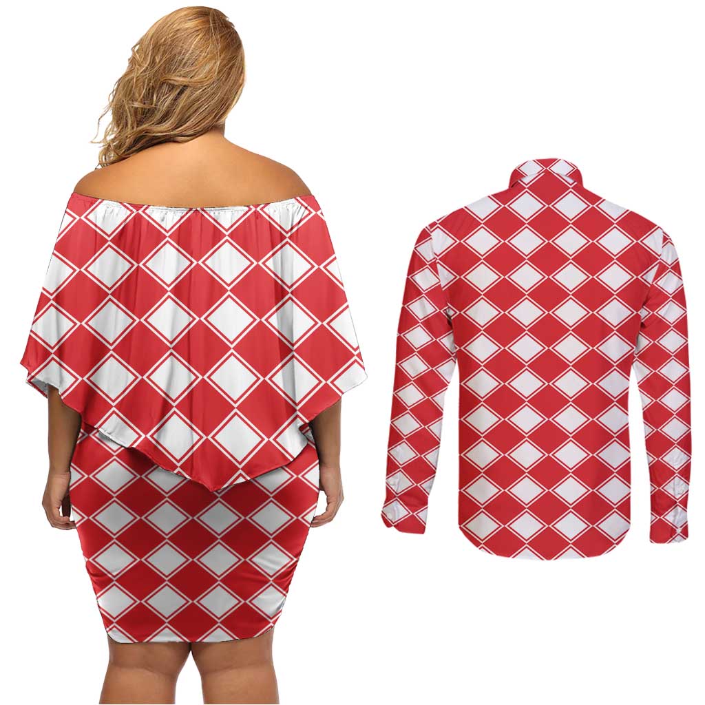 Christmas Butterfly Wreath Couples Matching Off Shoulder Short Dress and Long Sleeve Button Shirt Xmas Holiday Patterns - Wonder Print Shop