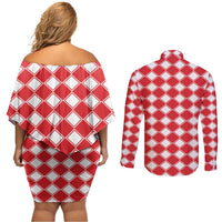 Christmas Butterfly Wreath Couples Matching Off Shoulder Short Dress and Long Sleeve Button Shirt Xmas Holiday Patterns - Wonder Print Shop