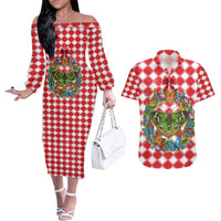 Christmas Butterfly Wreath Couples Matching Off The Shoulder Long Sleeve Dress and Hawaiian Shirt Xmas Holiday Patterns - Wonder Print Shop