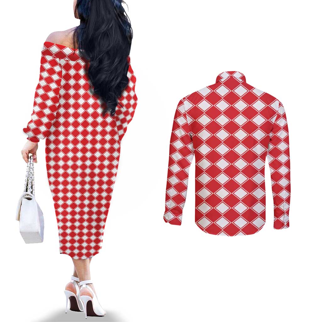 Christmas Butterfly Wreath Couples Matching Off The Shoulder Long Sleeve Dress and Long Sleeve Button Shirt Xmas Holiday Patterns - Wonder Print Shop