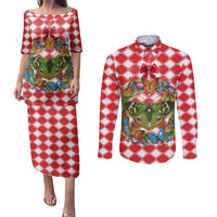 Christmas Butterfly Wreath Couples Matching Puletasi and Long Sleeve Button Shirt Xmas Holiday Patterns - Wonder Print Shop