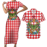 Christmas Butterfly Wreath Couples Matching Short Sleeve Bodycon Dress and Hawaiian Shirt Xmas Holiday Patterns - Wonder Print Shop