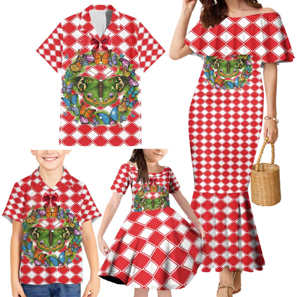 Christmas Butterfly Wreath Family Matching Mermaid Dress and Hawaiian Shirt Xmas Holiday Patterns - Wonder Print Shop