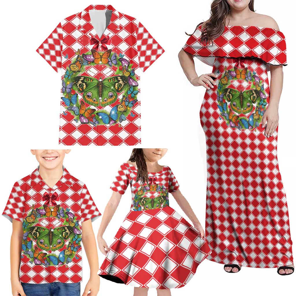 Christmas Butterfly Wreath Family Matching Off Shoulder Maxi Dress and Hawaiian Shirt Xmas Holiday Patterns - Wonder Print Shop
