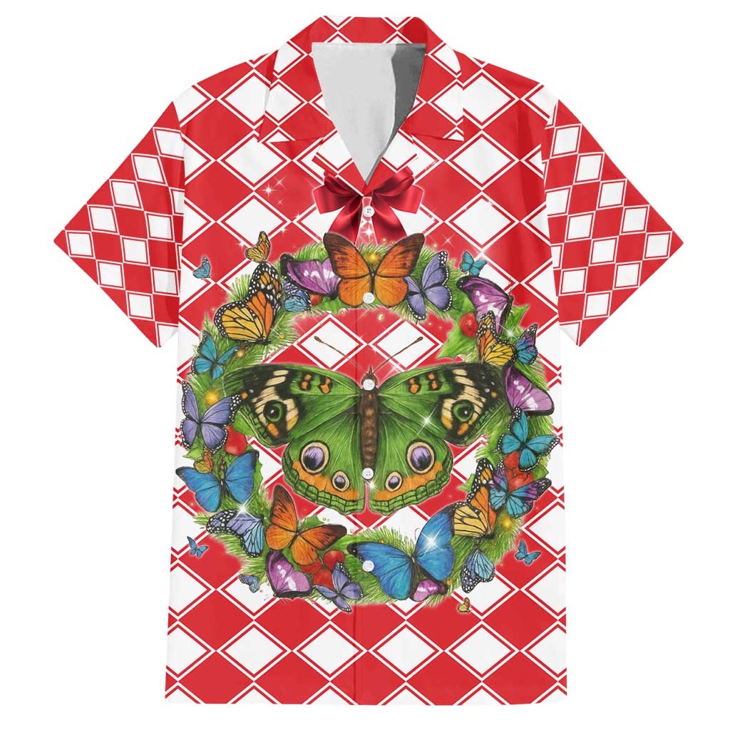Christmas Butterfly Wreath Family Matching Off Shoulder Maxi Dress and Hawaiian Shirt Xmas Holiday Patterns - Wonder Print Shop