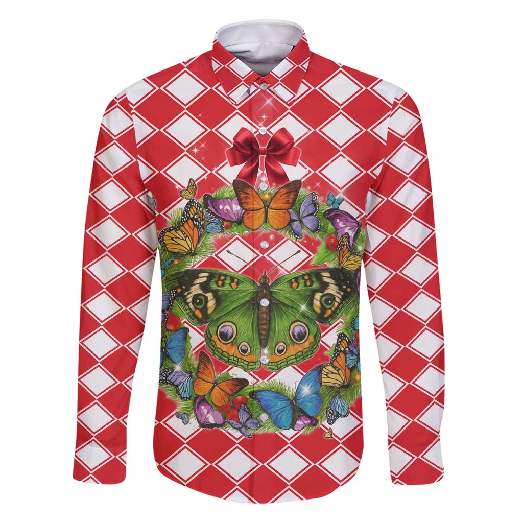 Christmas Butterfly Wreath Family Matching Off Shoulder Short Dress and Hawaiian Shirt Xmas Holiday Patterns - Wonder Print Shop