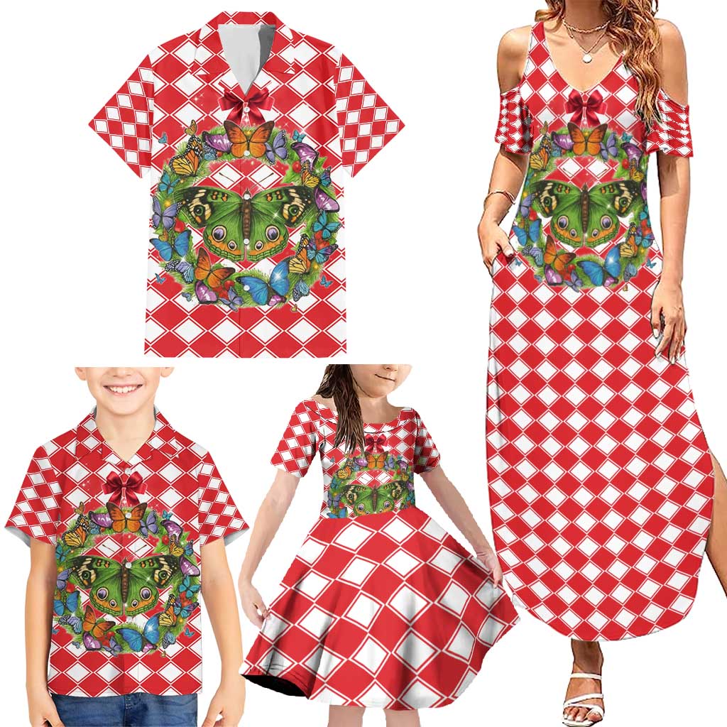 Christmas Butterfly Wreath Family Matching Summer Maxi Dress and Hawaiian Shirt Xmas Holiday Patterns - Wonder Print Shop