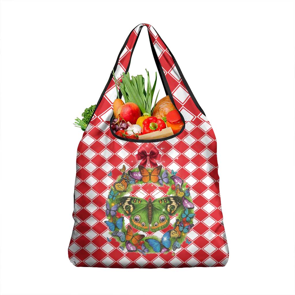 Christmas Butterfly Wreath Grocery Bag Xmas Holiday Patterns - Wonder Print Shop
