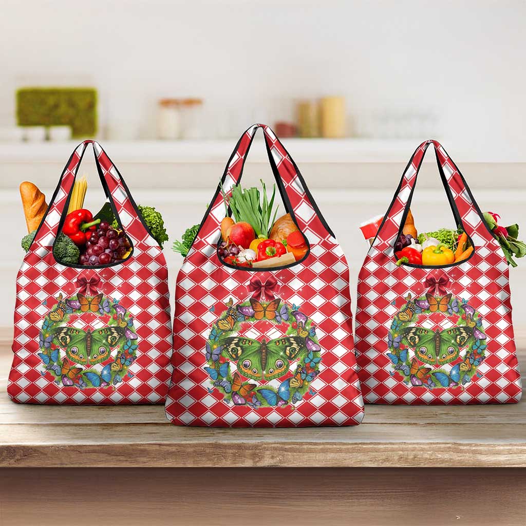 Christmas Butterfly Wreath Grocery Bag Xmas Holiday Patterns - Wonder Print Shop