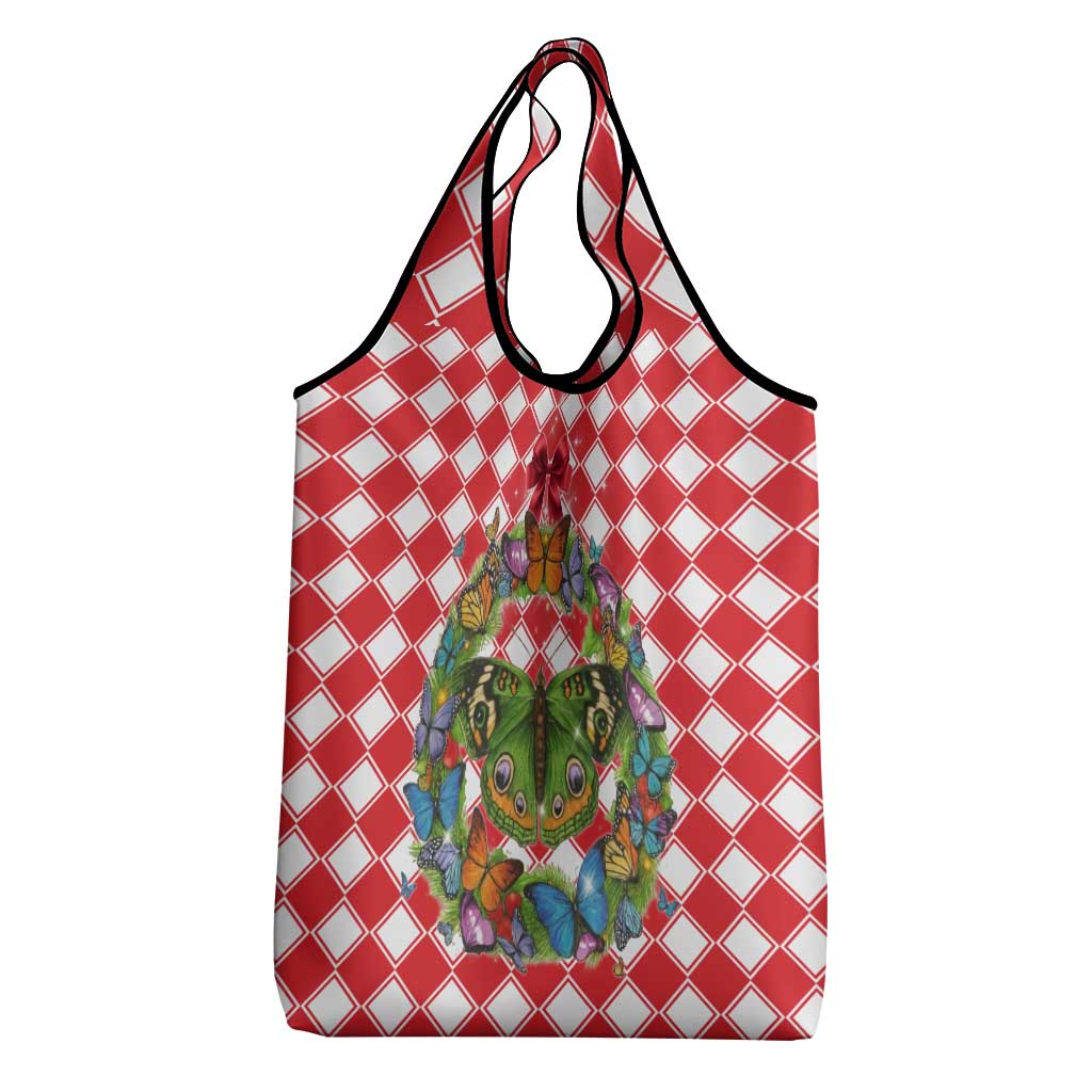 Christmas Butterfly Wreath Grocery Bag Xmas Holiday Patterns - Wonder Print Shop