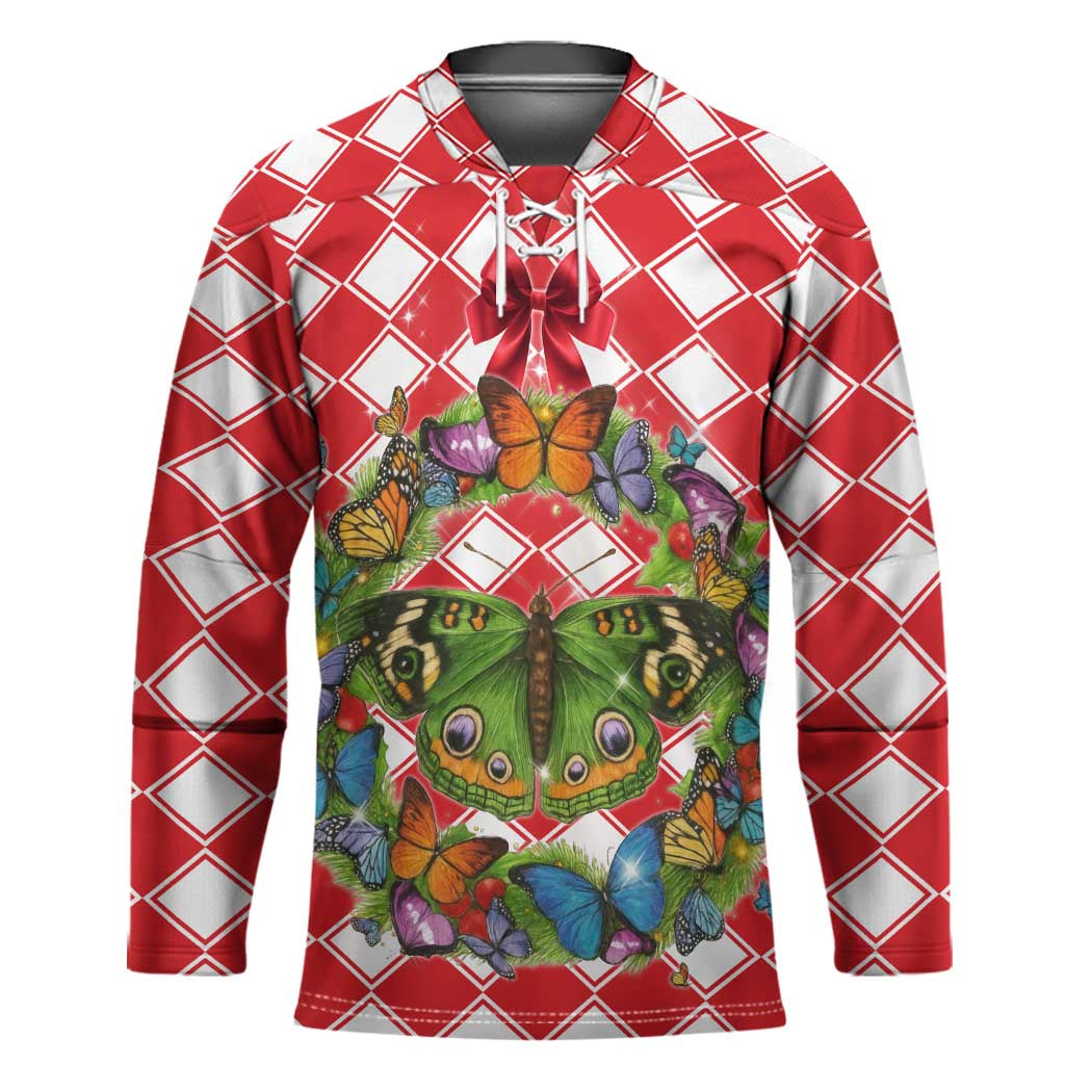 Christmas Butterfly Wreath Hockey Jersey Xmas Holiday Patterns - Wonder Print Shop