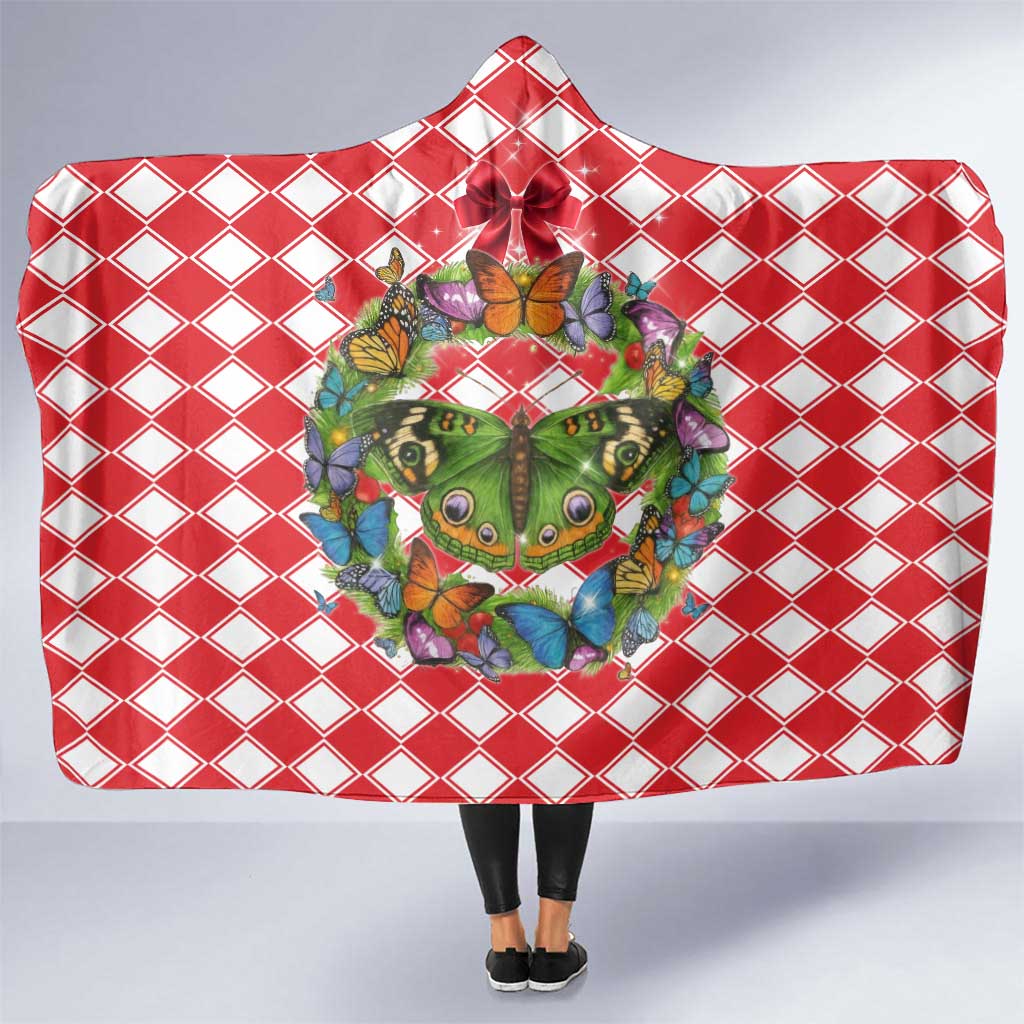 Christmas Butterfly Wreath Hooded Blanket Xmas Holiday Patterns - Wonder Print Shop