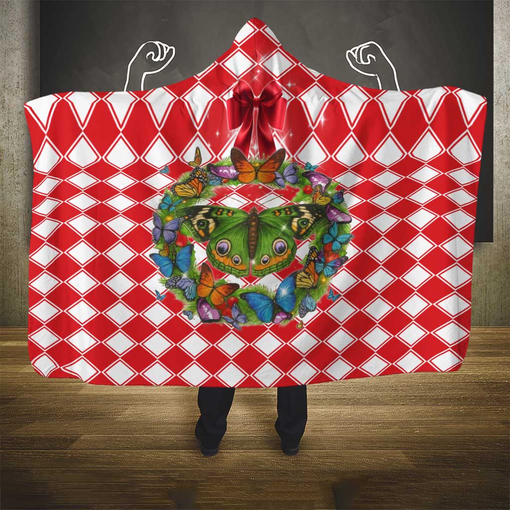 Christmas Butterfly Wreath Hooded Blanket Xmas Holiday Patterns - Wonder Print Shop