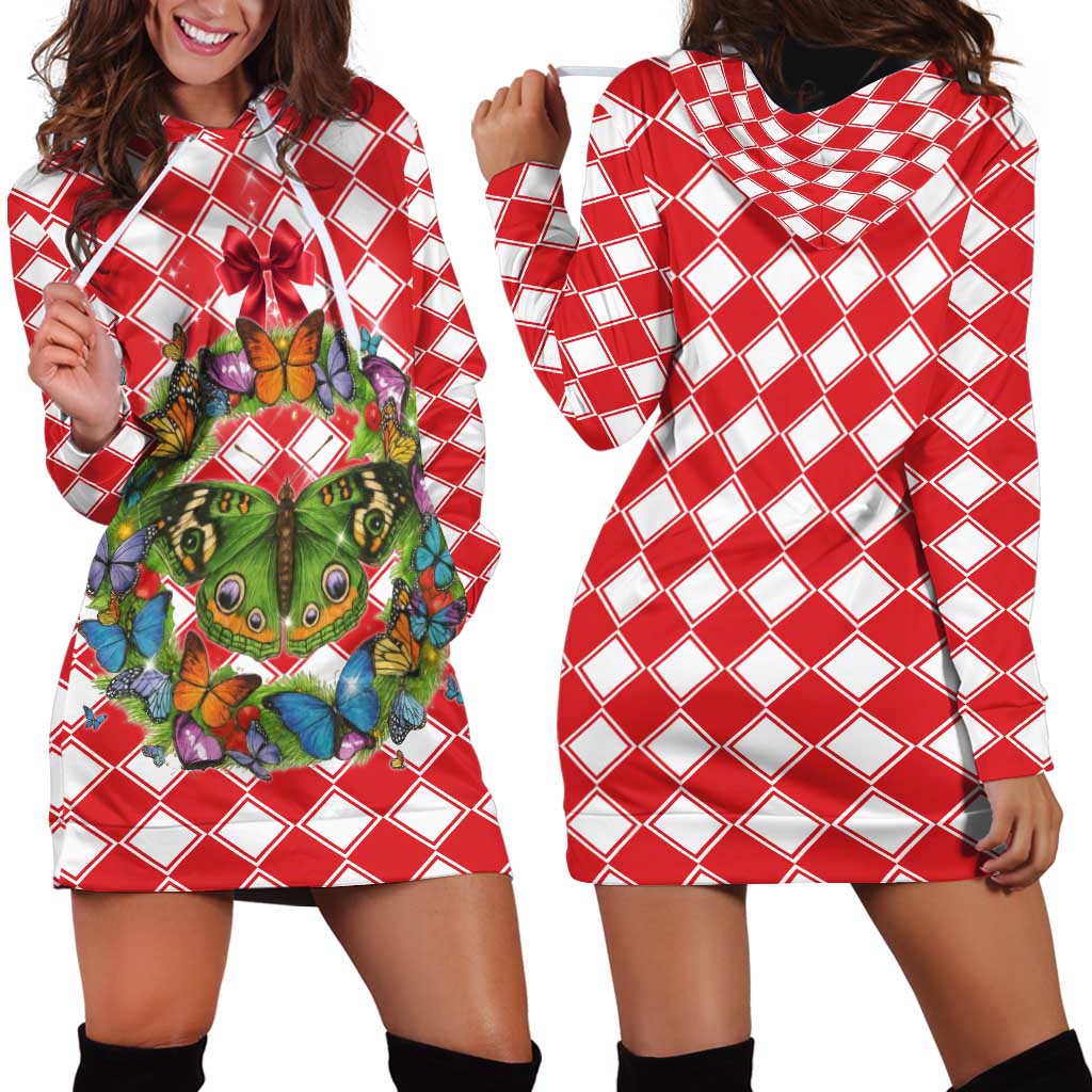 Christmas Butterfly Wreath Hoodie Dress Xmas Holiday Patterns - Wonder Print Shop