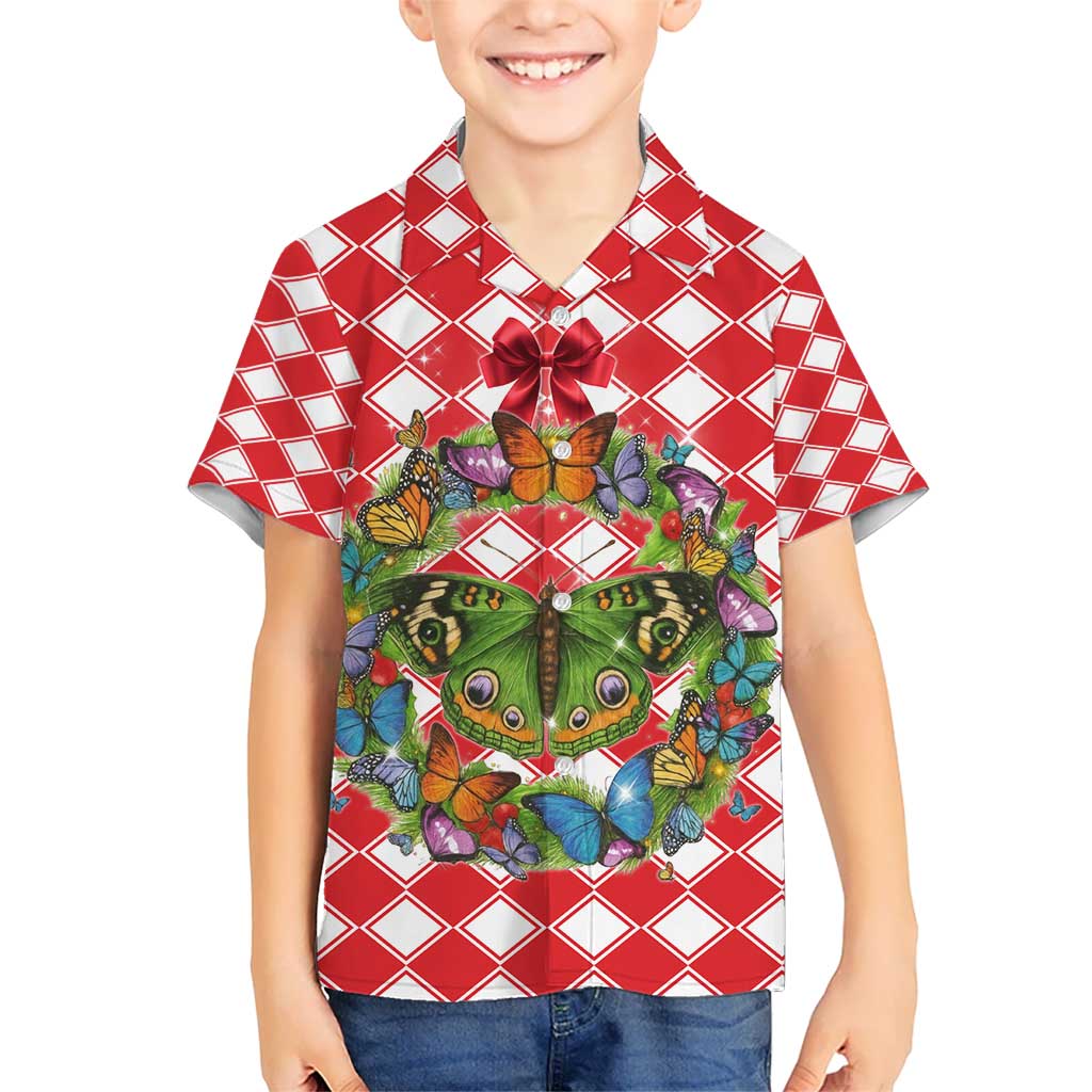 Christmas Butterfly Wreath Kid Hawaiian Shirt Xmas Holiday Patterns - Wonder Print Shop