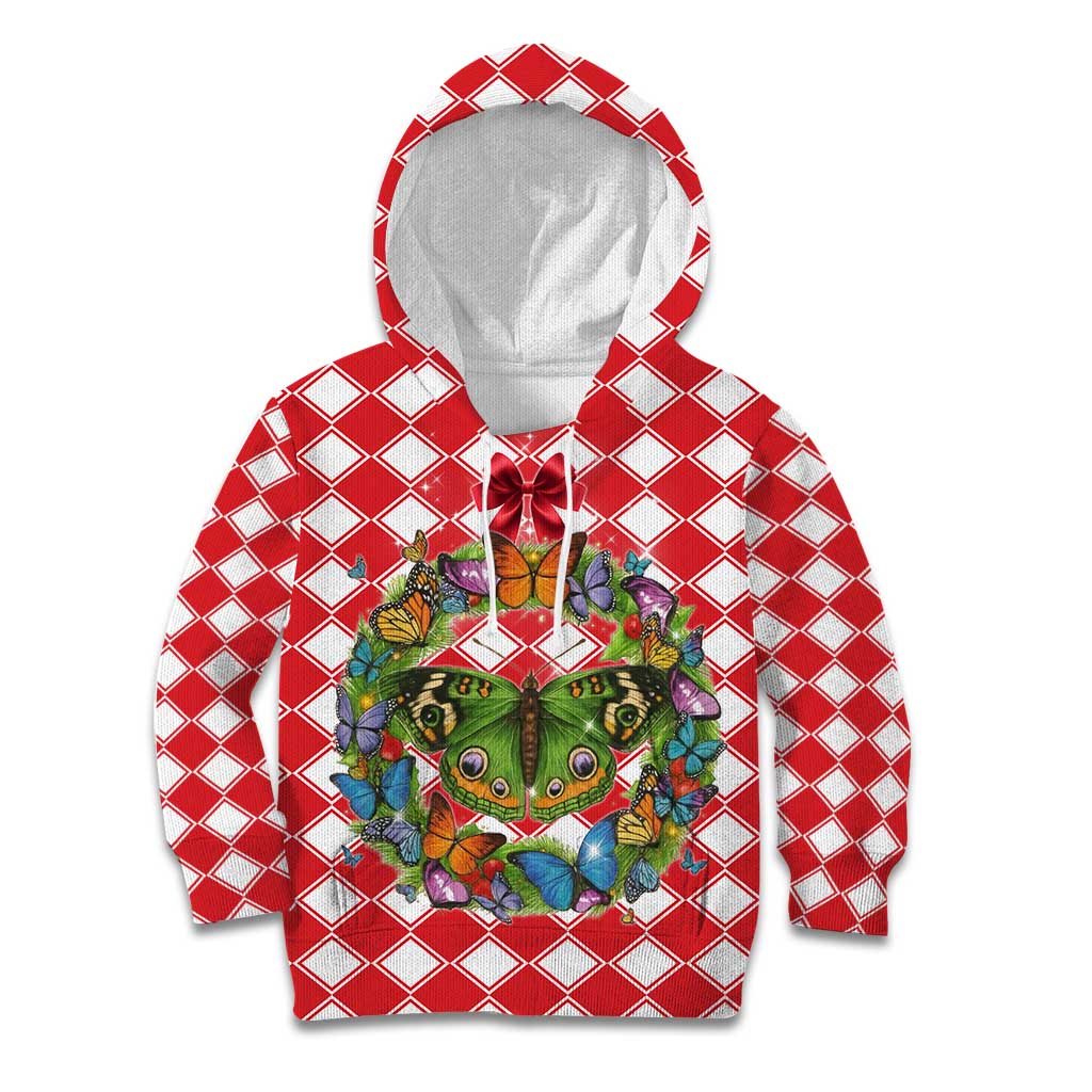Christmas Butterfly Wreath Kid Hoodie Xmas Holiday Patterns - Wonder Print Shop