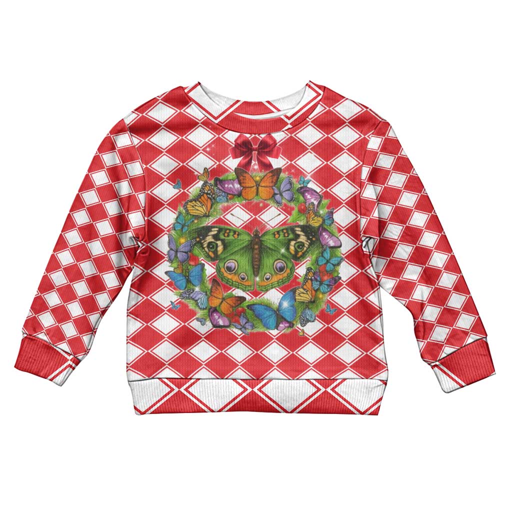 Christmas Butterfly Wreath Kid Ugly Christmas Sweater Xmas Holiday Patterns - Wonder Print Shop