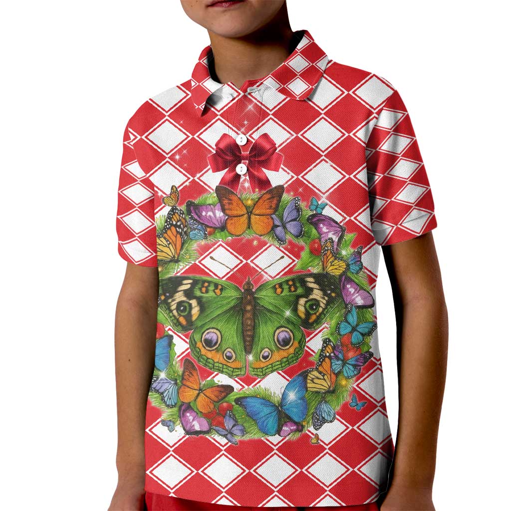 Christmas Butterfly Wreath Kid Polo Shirt Xmas Holiday Patterns - Wonder Print Shop